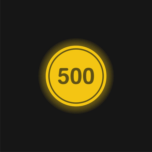 500 In A Black Circle with an Outline yellow growing neon icon