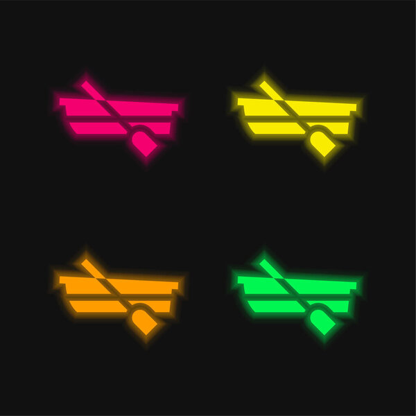 Значок светящегося неонового вектора лодки 4 цвета