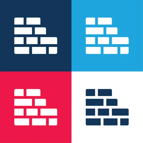 Brickwall Azul Vermelho Quatro Cores Conjunto Ícones Mínimos — Vetor de Stock