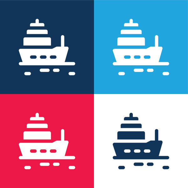 Boat blue and red four color minimal icon set
