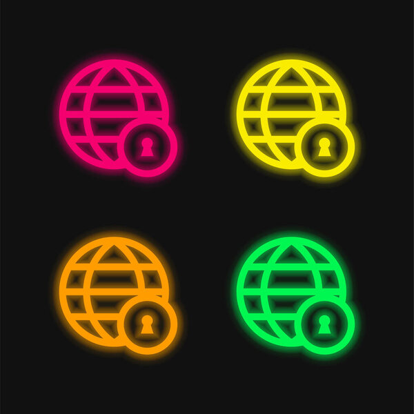 Доступ Заблокированный четырехцветный светящийся неоновый вектор значок