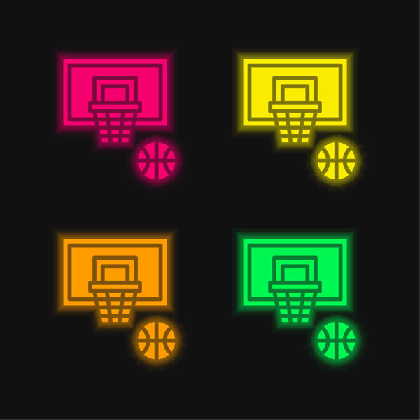 Basketball four color glowing neon vector icon