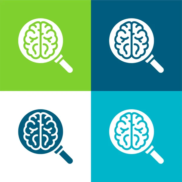 Set Icone Minimali Quattro Colori Brain Flat — Vettoriale Stock