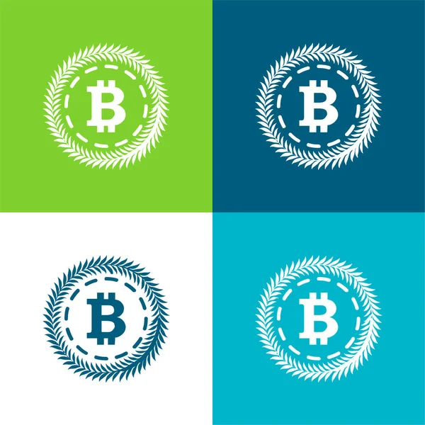 stock vector Bitcoin Surrounded By A Circle Of Olive Leaves Flat four color minimal icon set