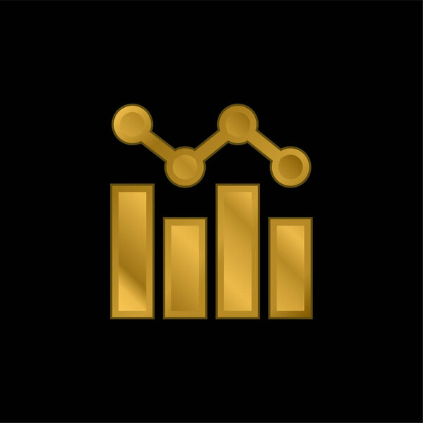 Bar Chart gold plated metalic icon or logo vector