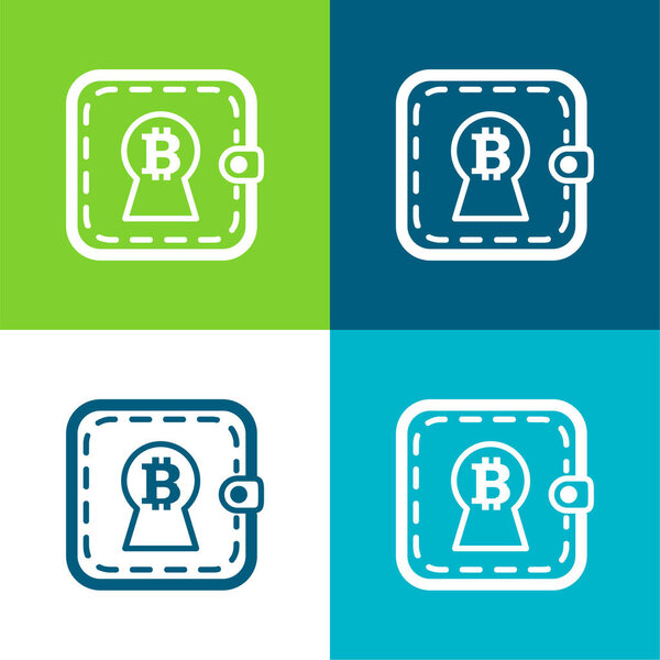 Bitcoin Signation in Keyhole Shape On a Wallet Flat четырехцветный минимальный набор иконок