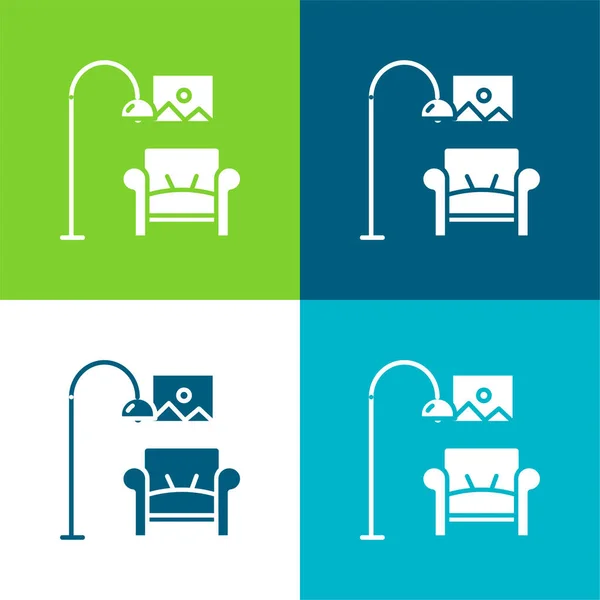 Armchair Flat Four Color Minimal Icon Set — Stock Vector