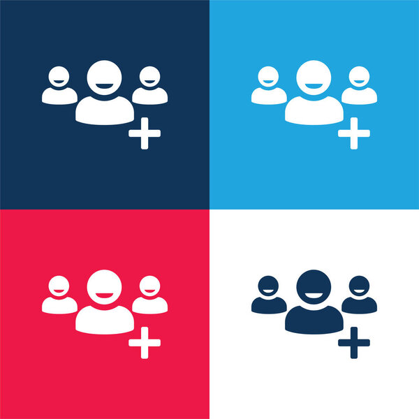 Add Users Interface Symbol blue and red four color minimal icon set