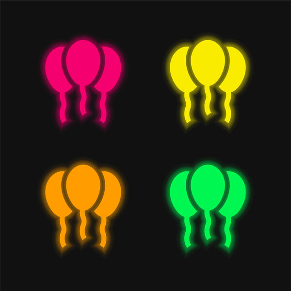 Balloons four color glowing neon vector icon