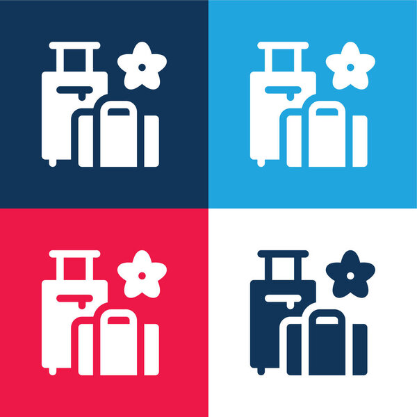 Baggage blue and red four color minimal icon set