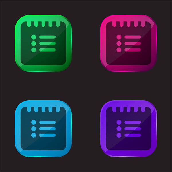 Black List Square Interface Symbol four color glass button icon