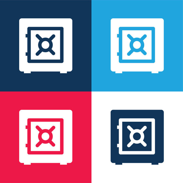Bank Safe Box blue and red four color minimal icon set