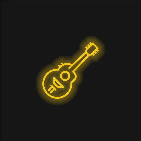 Guitarra Acústica Amarillo Brillante Icono Neón — Archivo Imágenes Vectoriales