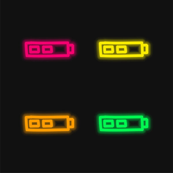 Battery Two Thirds Status Hand Drawn Outline four color glowing neon vector icon