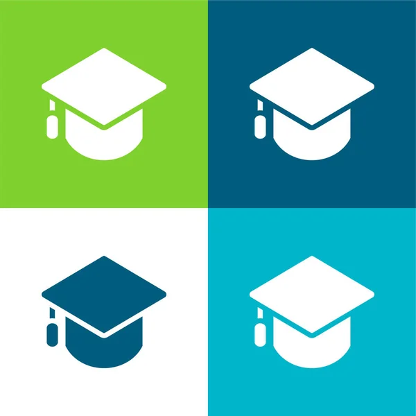 Big Mortarboard Flat Conjunto Iconos Mínimo Cuatro Colores — Vector de stock