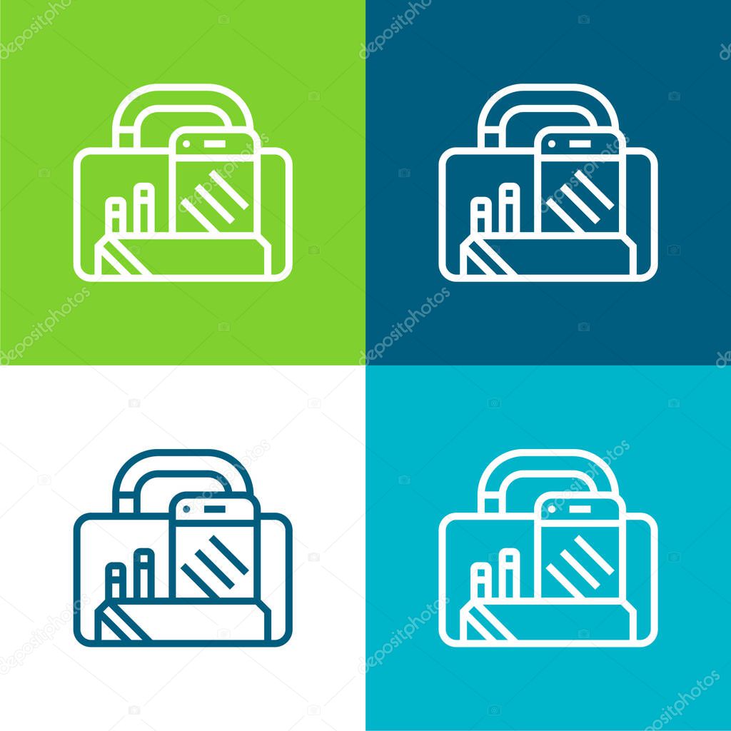 Briefcase Flat four color minimal icon set