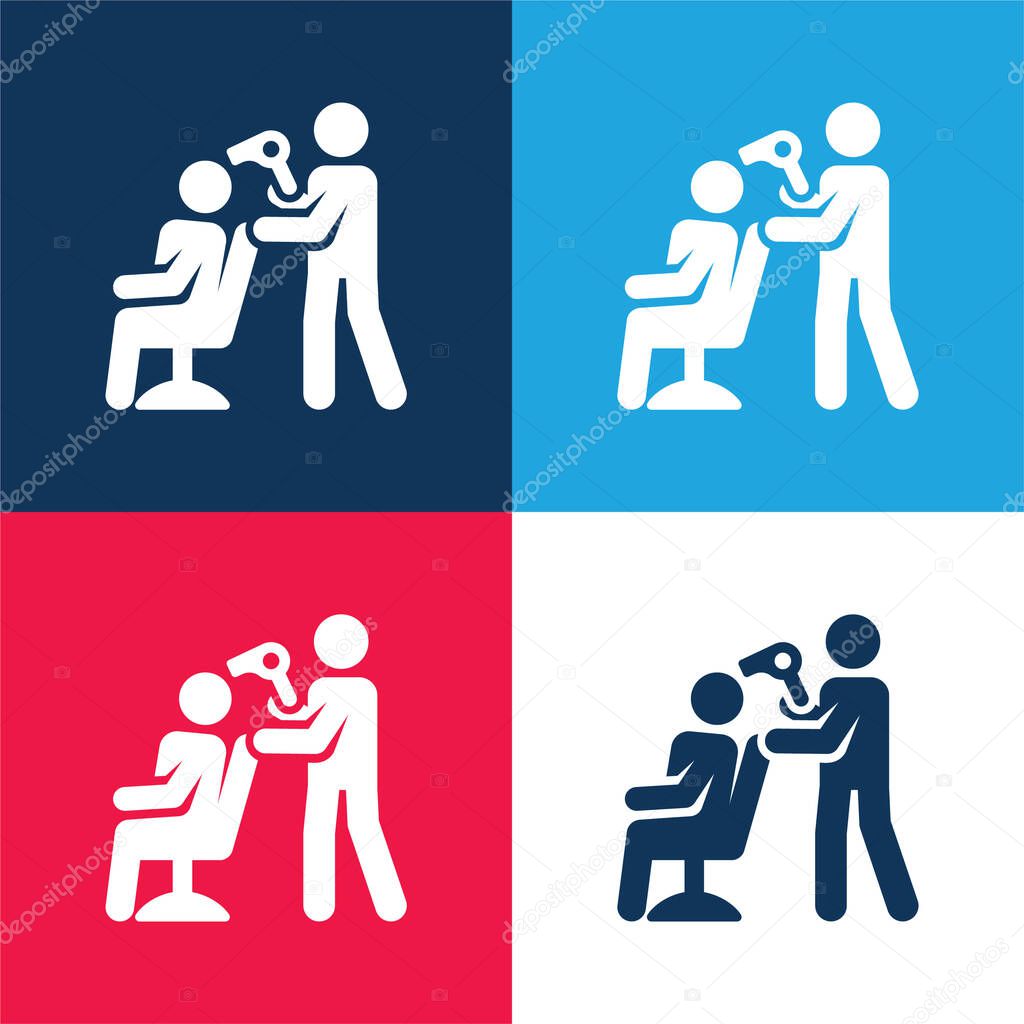 Barber blue and red four color minimal icon set