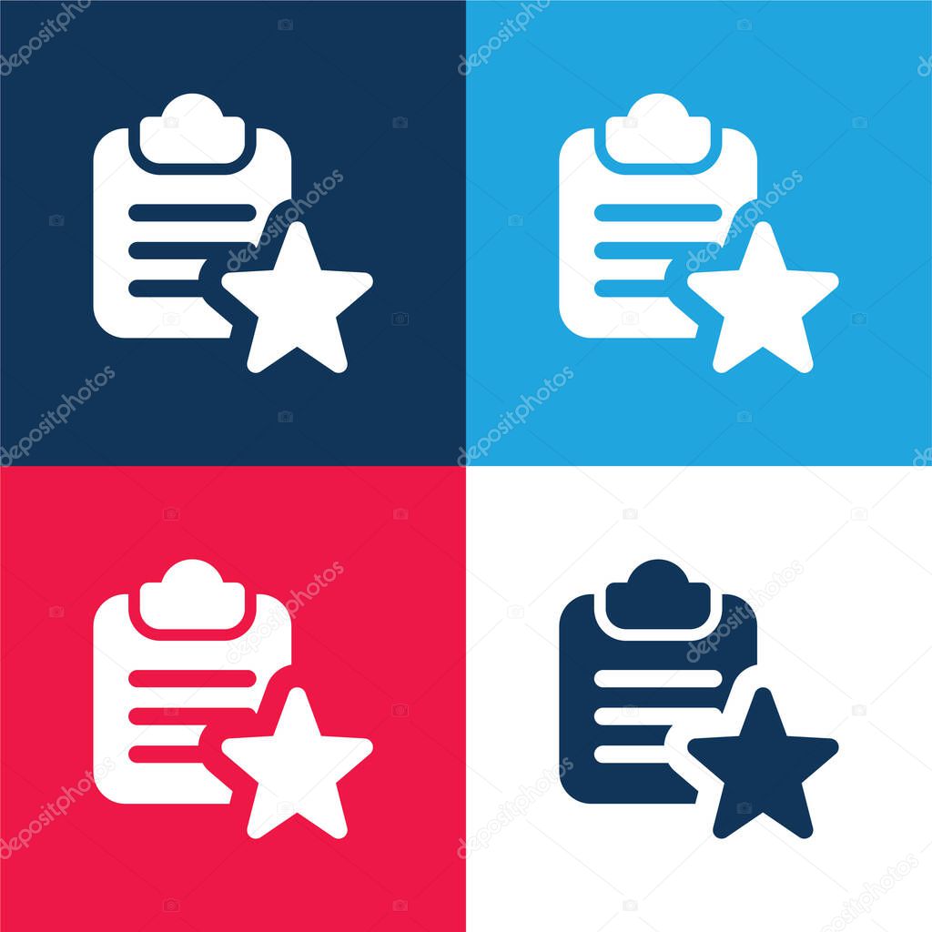 Bookmark blue and red four color minimal icon set