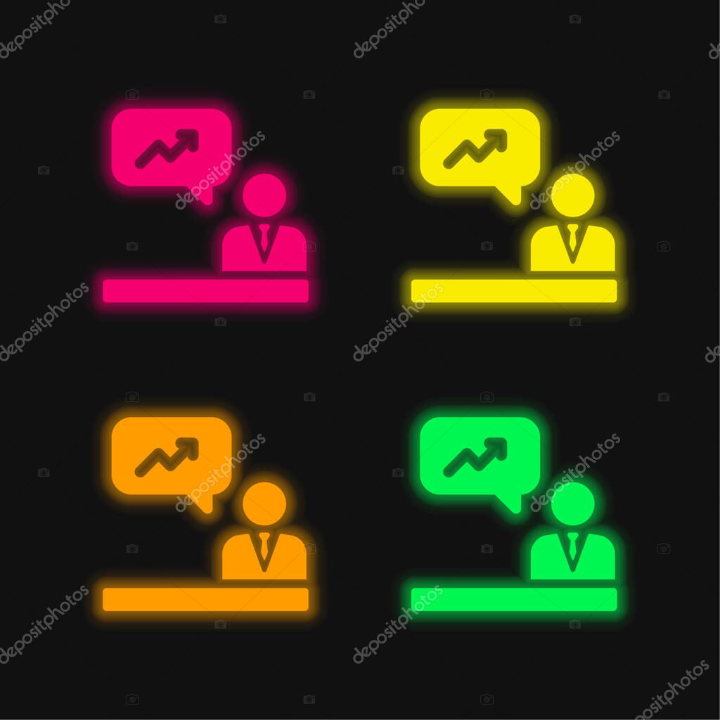 Analytics four color glowing neon vector icon