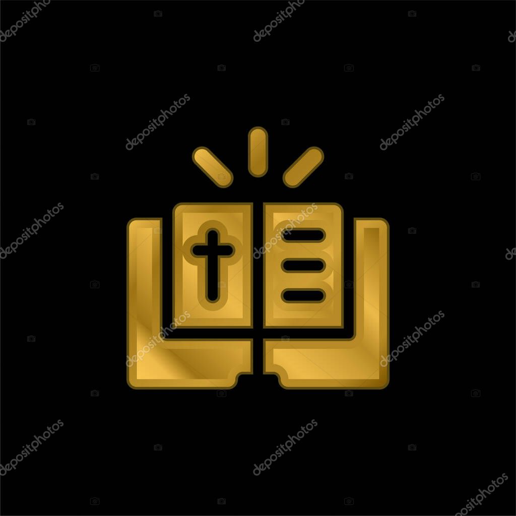 Bible gold plated metalic icon or logo vector
