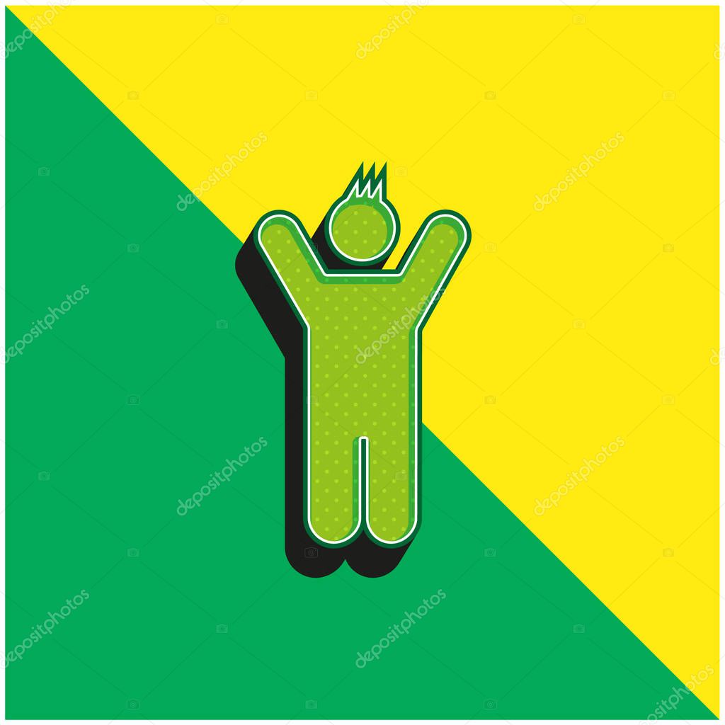 Boy With Rised Arms Green and yellow modern 3d vector icon logo