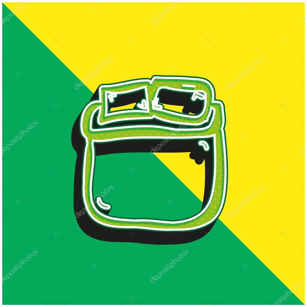 Bed Of Double Size Hand Draw Green and yellow modern 3d vector icon logo