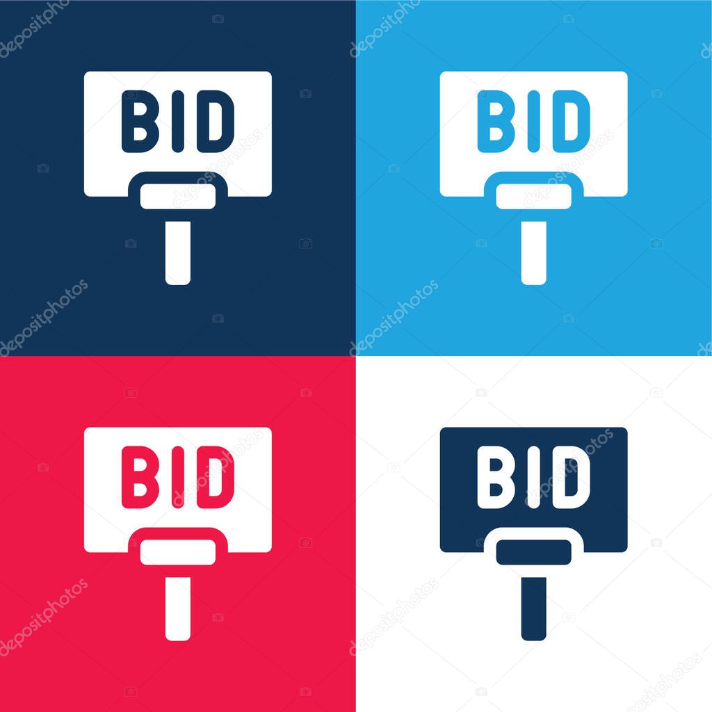Bidding blue and red four color minimal icon set