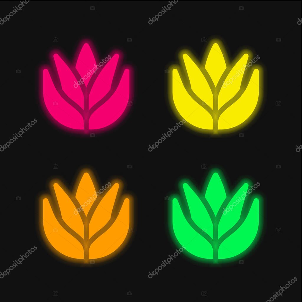 Aloe Vera four color glowing neon vector icon