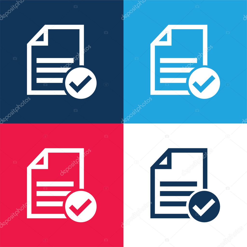 Accept File Or Checklist blue and red four color minimal icon set