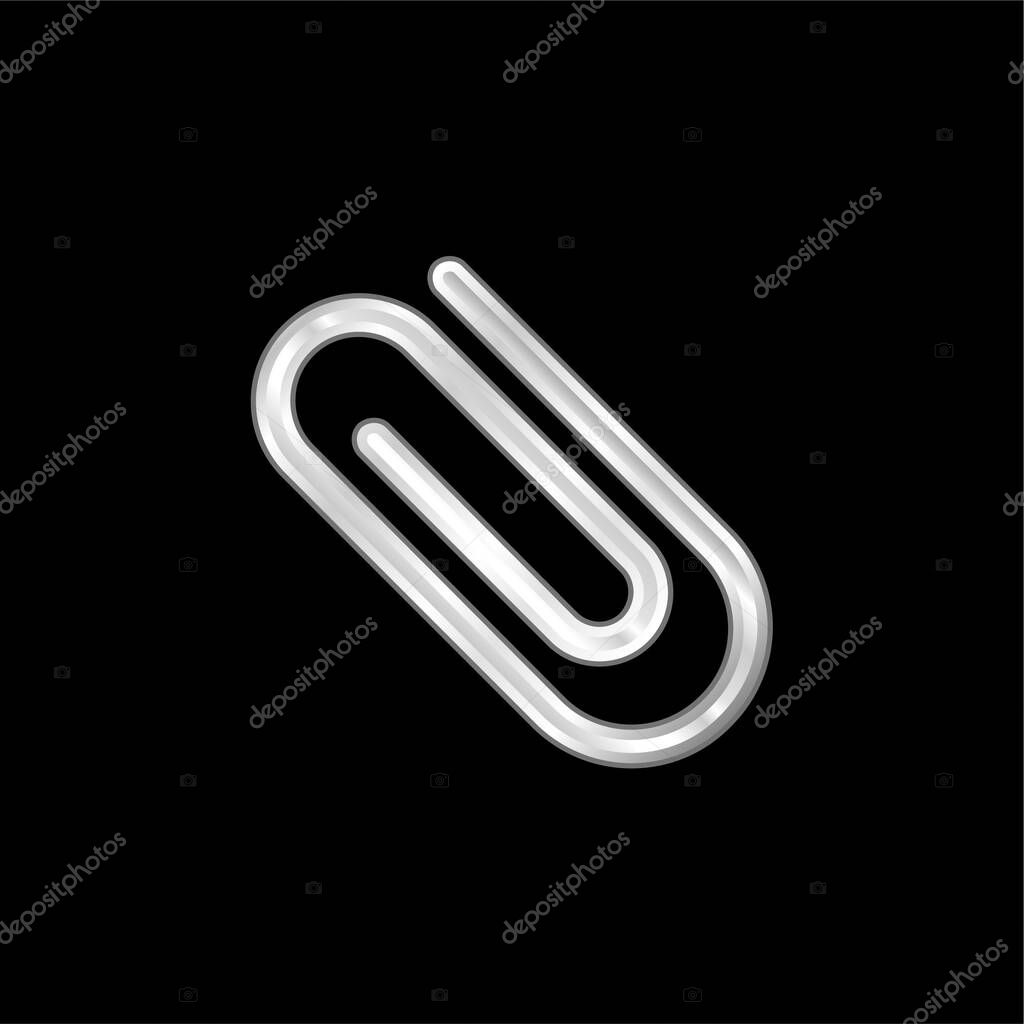 Attach Paperclip Diagonal Symbol silver plated metallic icon