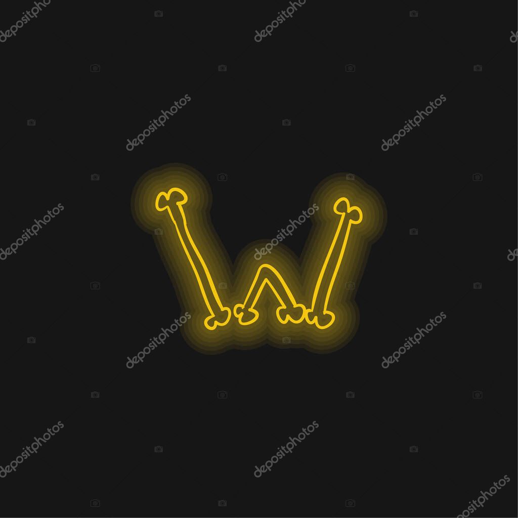 Bones W Outlined Letter Of Halloween Typography yellow glowing neon icon