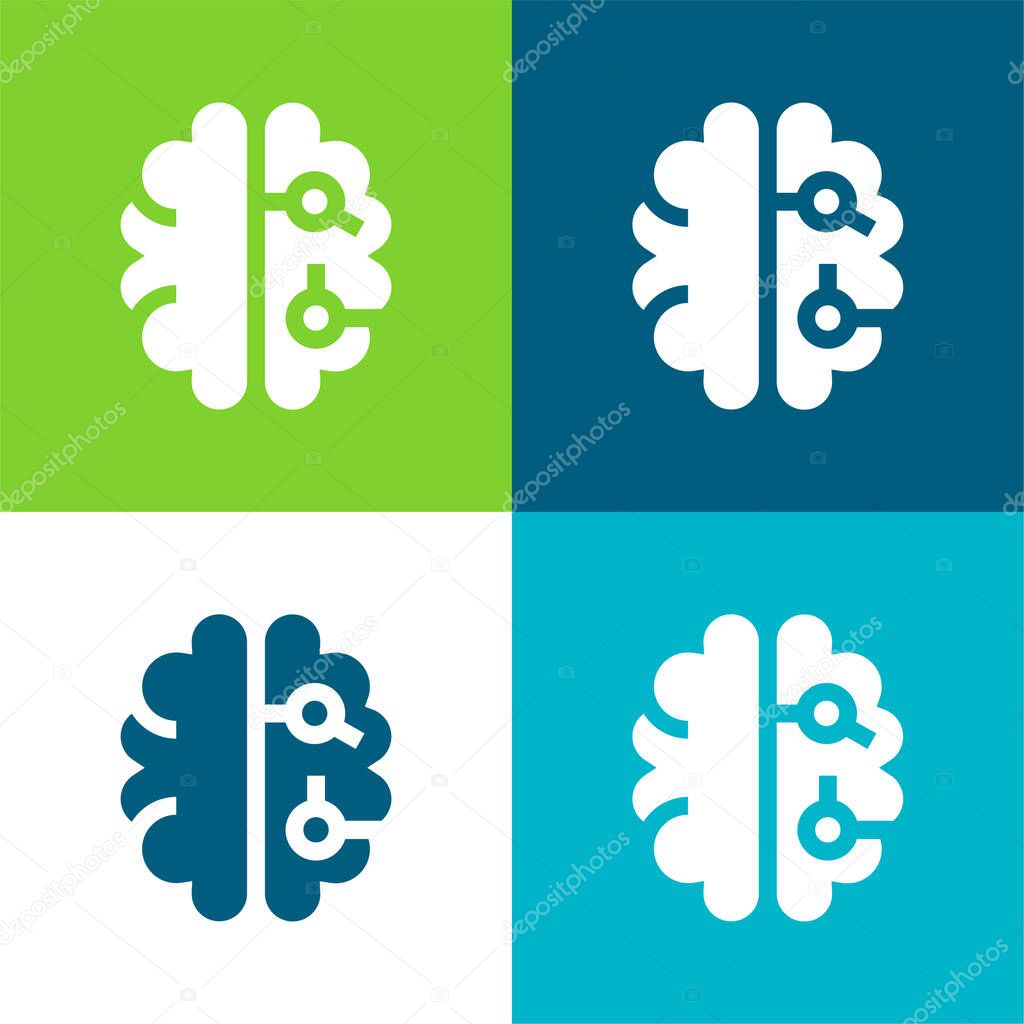 Brain Flat four color minimal icon set