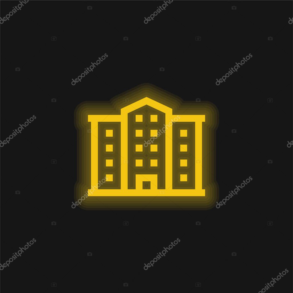 Apartment yellow glowing neon icon
