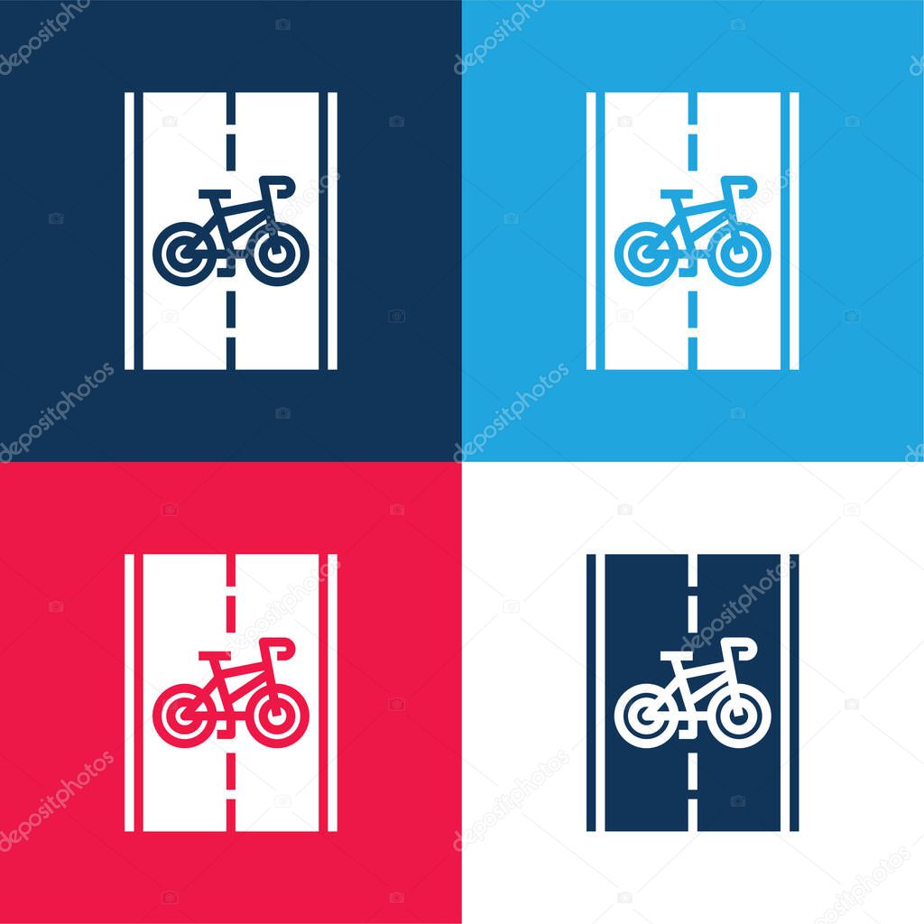 Bike Path blue and red four color minimal icon set