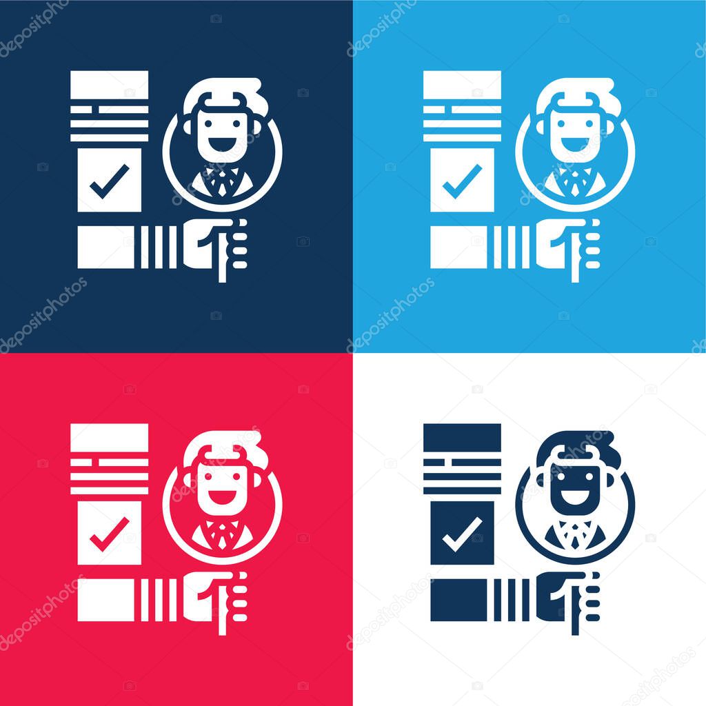 Background Check blue and red four color minimal icon set
