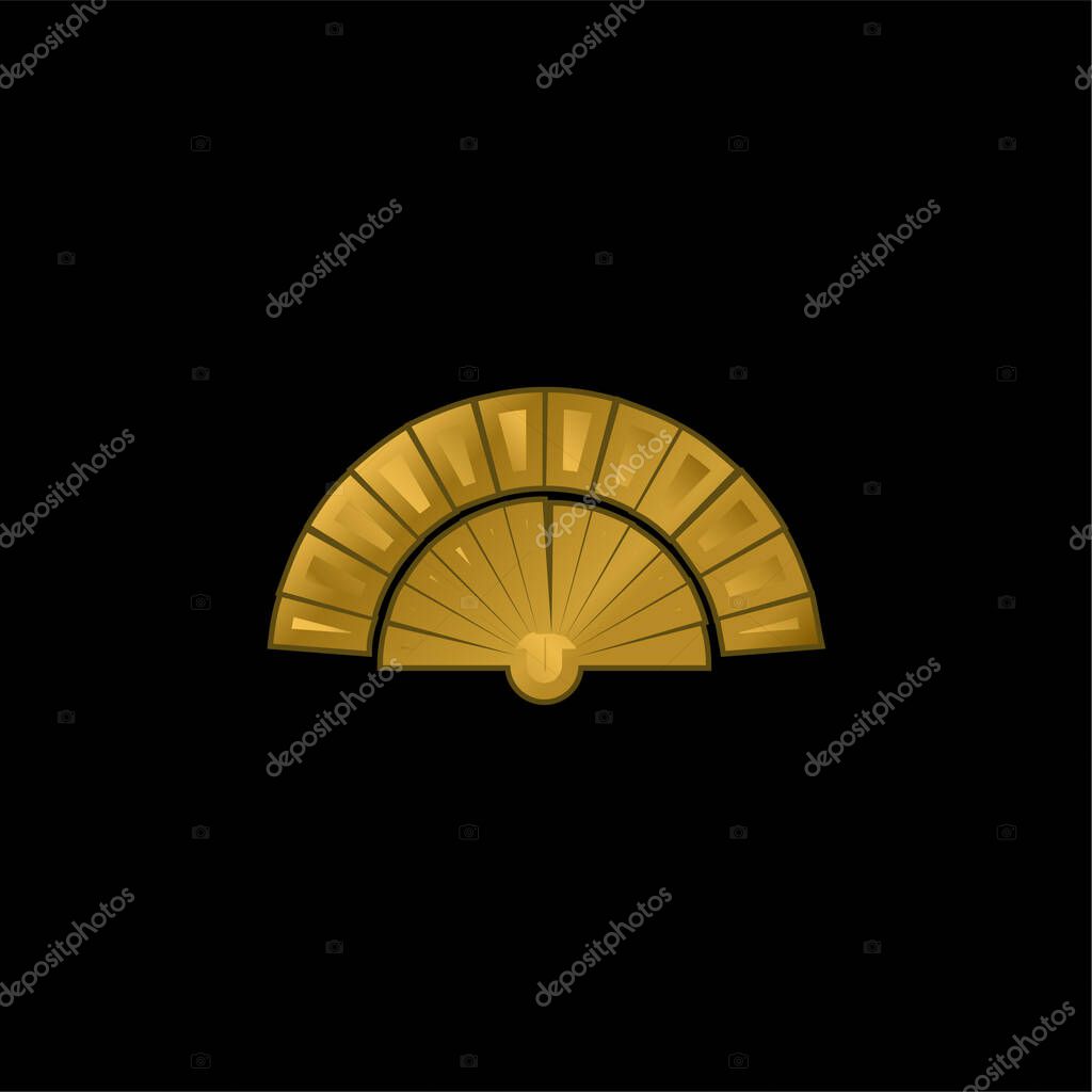 Black Flamenco Fan gold plated metalic icon or logo vector
