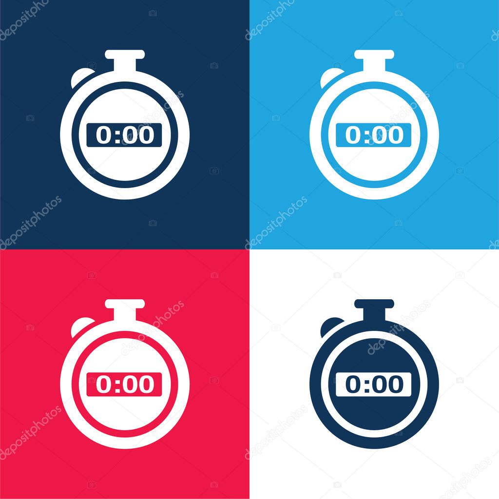 Black Stopwatch blue and red four color minimal icon set