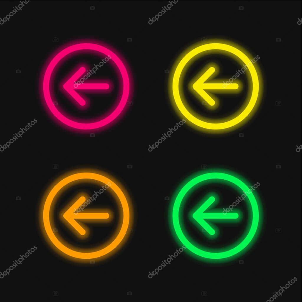 Back Button four color glowing neon vector icon
