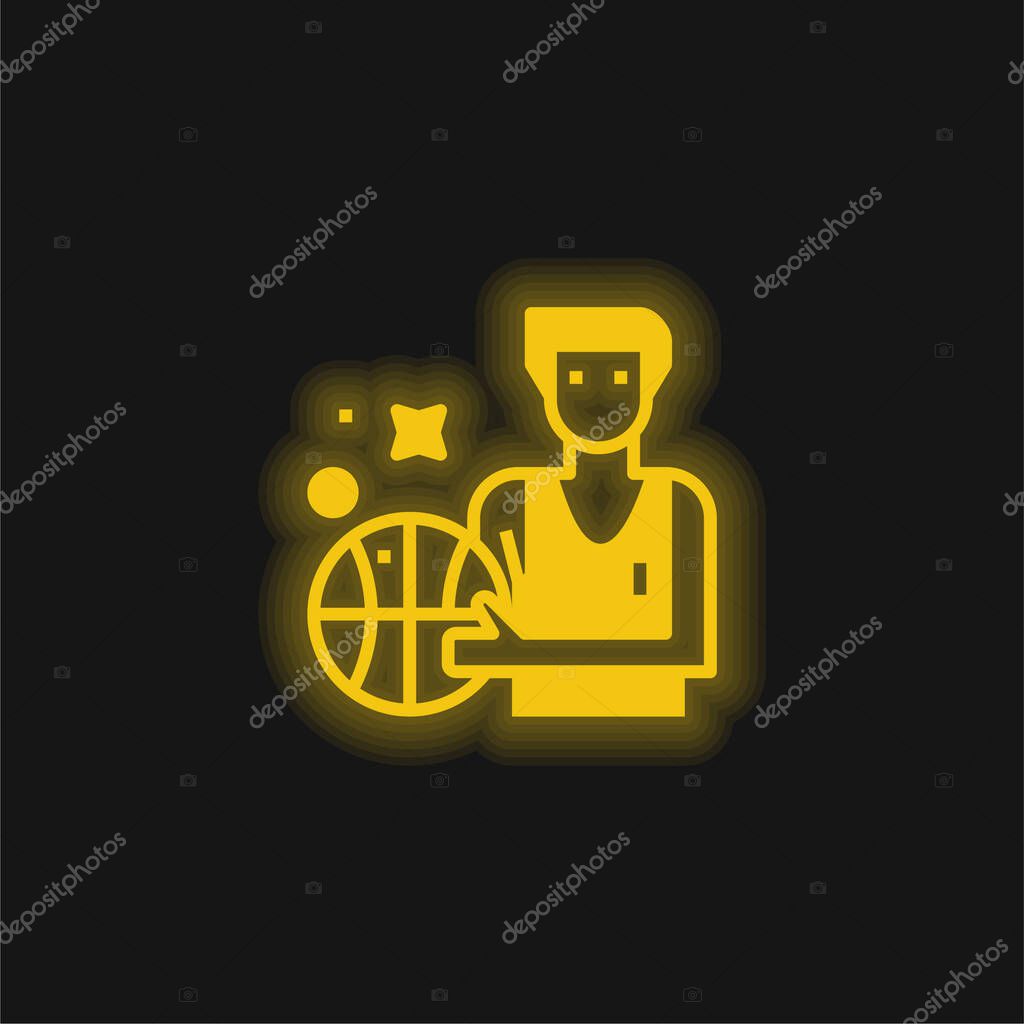 Basketball yellow glowing neon icon