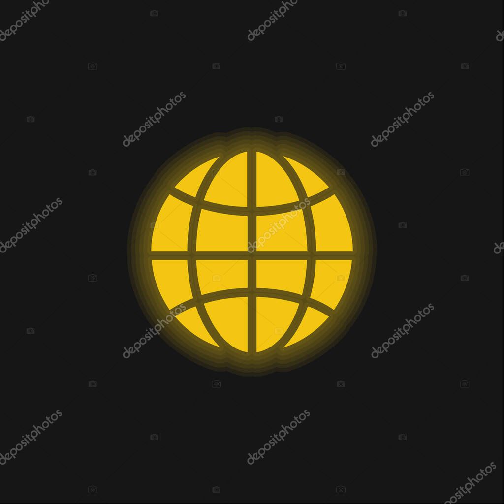 Black Earth Circle With Thin Grid yellow glowing neon icon