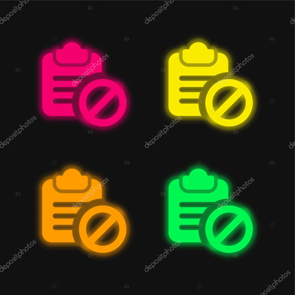 Banned four color glowing neon vector icon