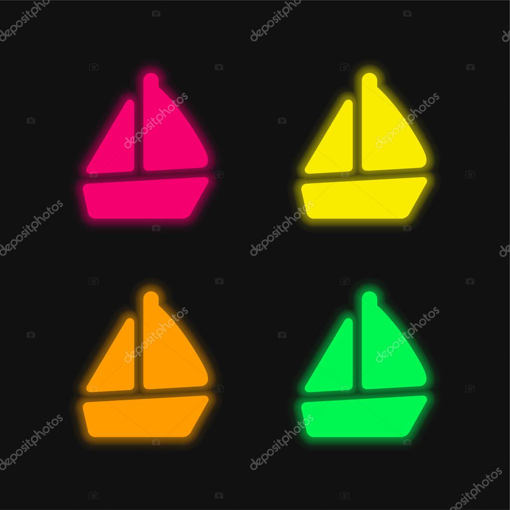 Boat four color glowing neon vector icon
