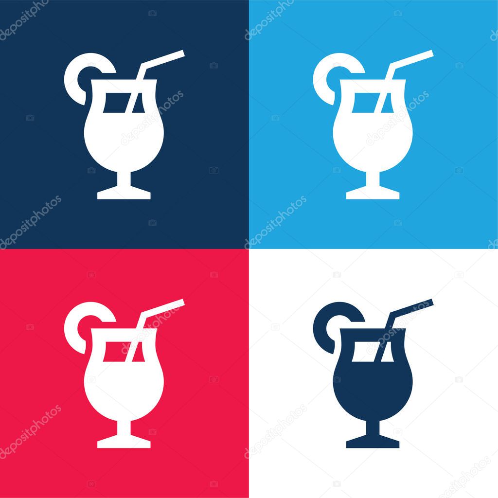 Beverage blue and red four color minimal icon set
