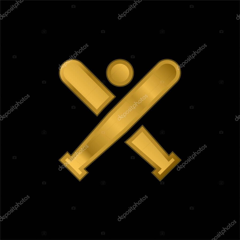 Bats gold plated metalic icon or logo vector