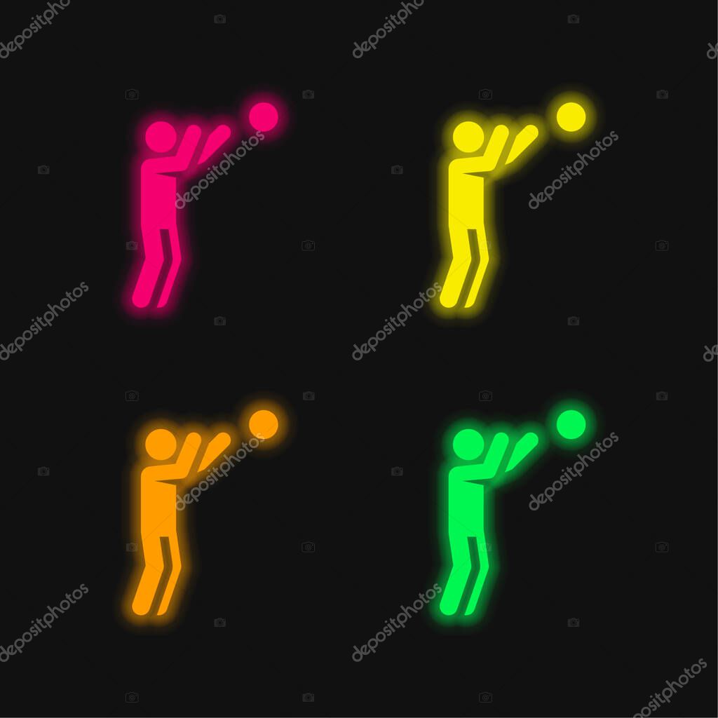 Basketball Player four color glowing neon vector icon