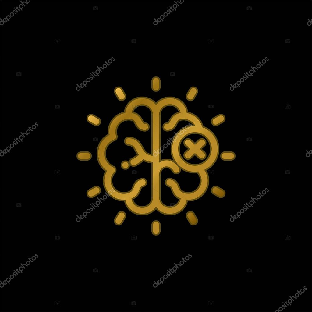 Brain gold plated metalic icon or logo vector