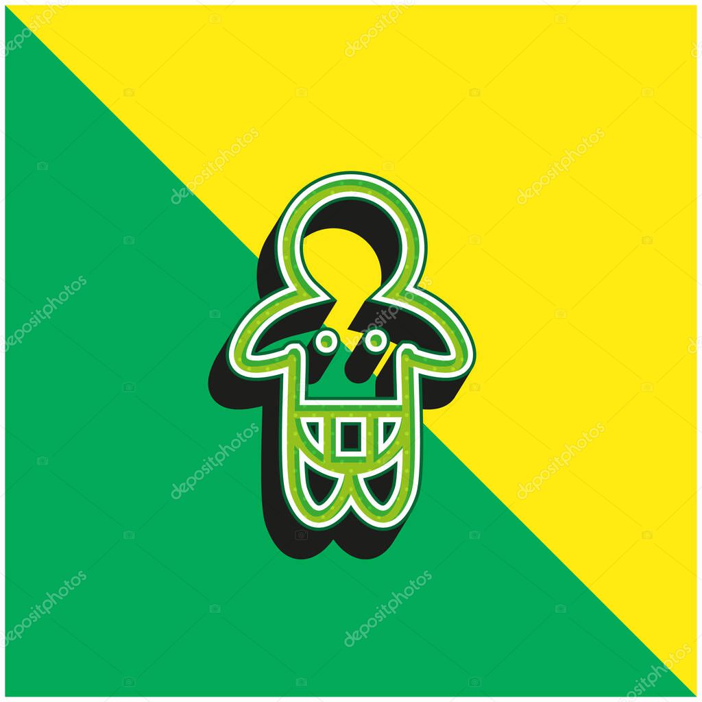 Baby Wearing Diaper Only Outline Green and yellow modern 3d vector icon logo