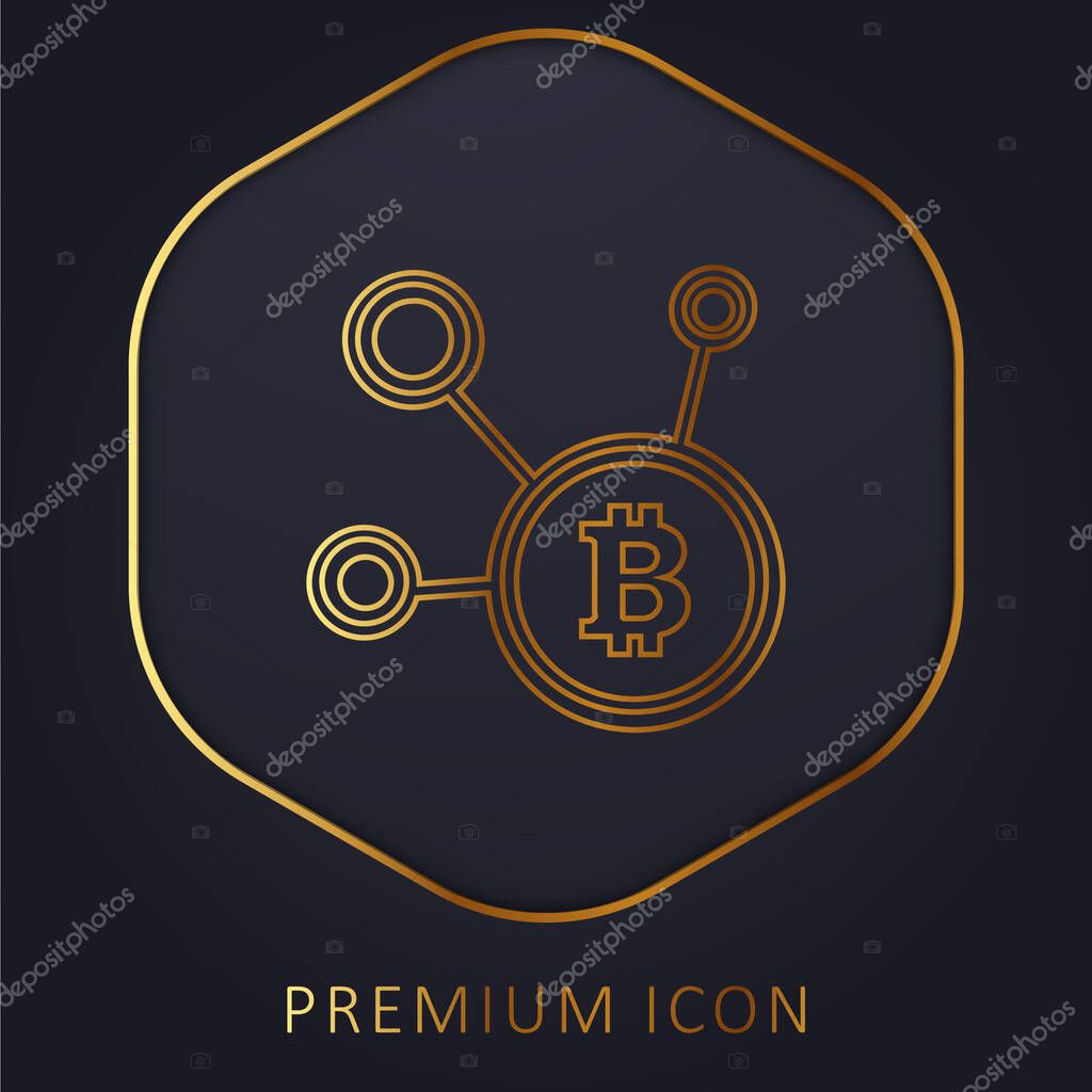 Bitcoin Network Symbol golden line premium logo or icon