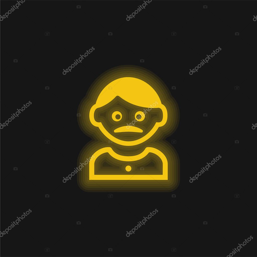 Adult Man With Moustache yellow glowing neon icon