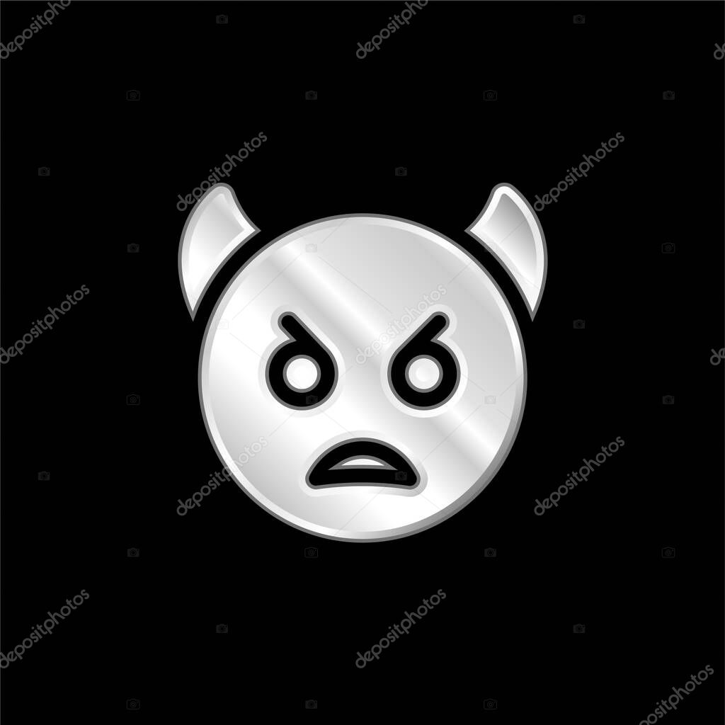 Angry silver plated metallic icon